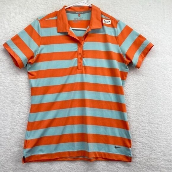 Nike Golf Womens Dri Fit Polo Shirt Size Medium Orange Stripe Short Sleeve - Picture 1 of 9
